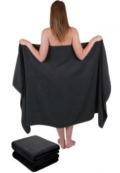 Betz 3 piece bath towels sauna towel set XXL DRESDEN 100% cotton size 100cmx200cm colour dark grey