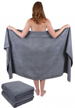 Betz Lot de 3 serviettes de bain XXL draps de bain serviettes à sauna DRESDEN 100 % coton taille 100x200 cm couleur anthracite