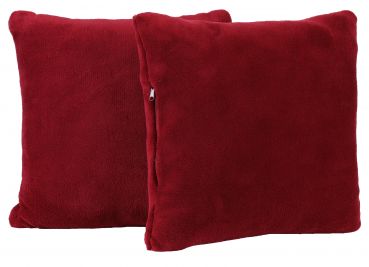 Betz 2 couvertures polaires douces taille 140x190 cm ou 2 coussins remplis toucher peluche tailles d'env. 36x36 cm, 25x50 cm, 20x40 cm ROMANIA couleur rouge foncé