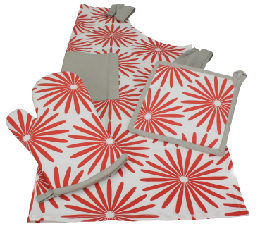 3 Piece Kitchen Set Apron Oven Cloth Oven Glove FLOWER