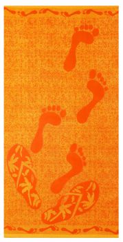 Betz Serviette de plage en velours serviette de bain drap de bain 100% coton, taille 75x150 cm, dessin: PIEDS, couleur: orange