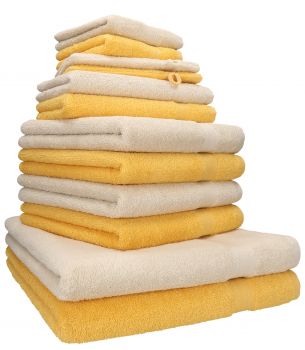 Betz Set da 12 asciugamani PREMIUM 100% cotone 2 asciugamani da doccia 4 asciugamani 2 asciugamani per gli ospiti 2 lavette 2 guanti da bagno giallo miele/sabbia