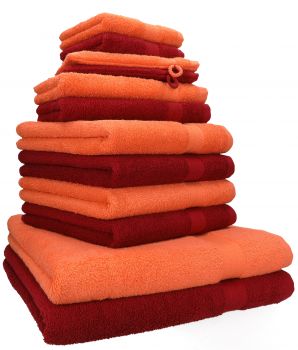Betz 12-tlg. Handtuch-Set PREMIUM 100% Baumwolle 2 Duschtücher 4 Handtücher 2 Gästetücher 2 Seiftücher 2 Waschhandschuhe blutorange/rubinrot