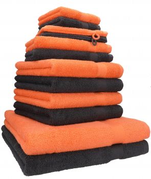 Betz 12 Piece Towel Set PREMIUM 100% Cotton 2 Wash Mitts 2 Wash Cloths 2 Guest Towels 4 Hand Towels 2 Bath Towels - blood orange/graphite