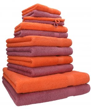 Betz lot de 12 serviettes Premium 2 draps de bain 4 serviettes de toilette 2 serviettes d'invité 2 lavettes 2 gants de toilette 100% coton orangé sang/fruits de bois