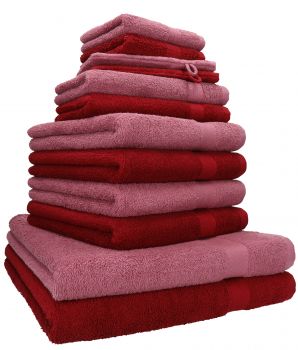 Betz lot de 12 serviettes Premium 2 draps de bain 4 serviettes de toilette 2 serviettes d'invité 2 lavettes 2 gants de toilette 100% coton rouge rubis/fruits de bois