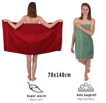 Betz Juego de 12 toallas PREMIUM 100% algodón de color rojo rubí/verde abeto