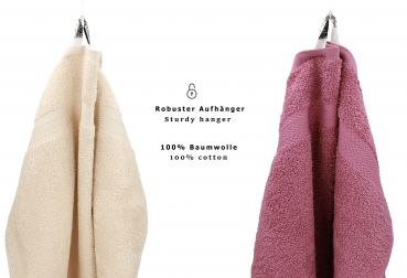Betz Juego de 12 toallas PREMIUM 100% algodón de color beige arena/rojo baya