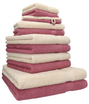 Betz 12 Piece Towel Set PREMIUM 100% Cotton 2 Wash Mitts 2 Wash Cloths 2 Guest Towels 4 Hand Towels 2 Bath Towels - sand/wild-berry