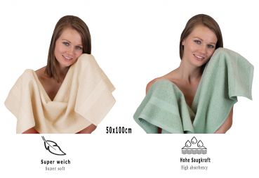 Betz Set da 12 asciugamani PREMIUM 100% cotone 2 asciugamani da doccia 4 asciugamani 2 asciugamani per gli ospiti 2 lavette 2 guanti da bagno sabbia/verde fieno