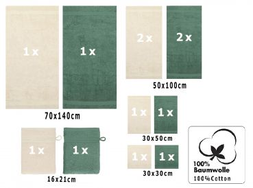 Betz Juego de 12 toallas PREMIUM 100% algodón de color beige arena/verde abeto