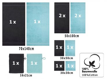 Betz Juego de 12 toallas PREMIUM 100% algodón de color grafito/azul océano