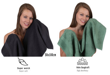Betz 12-teiliges Handtuch Set Premium 100% Baumwolle – In Heugrün/Tannengrün | Inkl. Duschtücher, Gästetücher & Waschhandschuhe