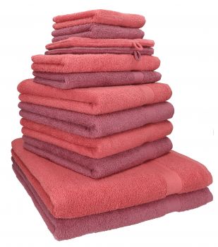 Betz lot de 12 serviettes Premium 2 draps de bain 4 serviettes de toilette 2 serviettes d'invité 2 lavettes 2 gants de toilette 100% coton framboise/fruits de bois