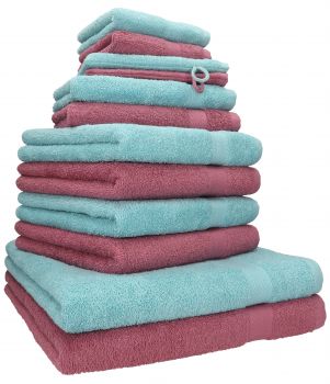 Betz lot de 12 serviettes Premium 2 draps de bain 4 serviettes de toilette 2 serviettes d'invité 2 lavettes 2 gants de toilette 100% coton fruits de bois/bleu océan