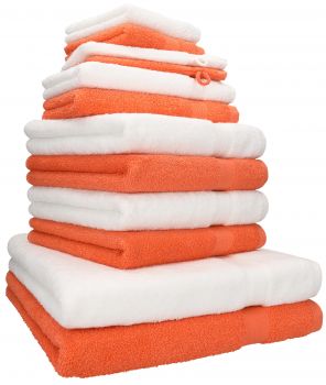 Betz 12-tlg. Handtuch-Set PREMIUM 100% Baumwolle 2 Duschtücher 4 Handtücher 2 Gästetücher 2 Seiftücher 2 Waschhandschuhe weiß/blutorange