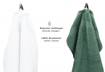 Betz Juego de 12 toallas PREMIUM 100% algodón de color blanco/verde abeto
