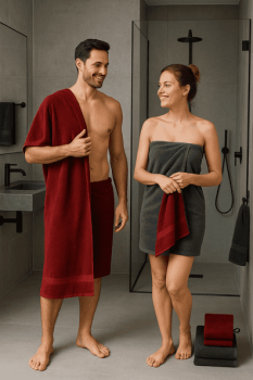 Preview: Betz Handtuch Set Premium 12-teilig 100% Baumwolle – 2 Duschtücher, 4 Handtücher, 2 Gästetücher, 2 Seiftücher, 2 Waschhandschuhe – Weiche Frottee Handtücher 470g/m² - Farbe rubinrot/Graphit