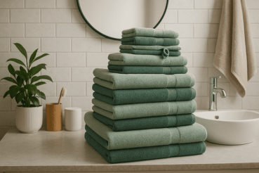 Preview: Betz Premium Handtuch-Set 12-teilig – 100% Baumwolle – Oeko-TEX® Zertifiziert – 470 g/m² – 2 Duschtücher, 4 Handtücher, 2 Gästetücher, 2 Seiftücher & 2 Waschhandschuhe - Farbe heugrün/tannengrün