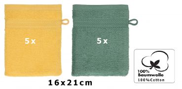 Betz Paquete de 10 manoplas de baño PREMIUM 100% algodón 16x21 cm amarillo miel - verde abeto