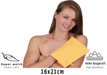 Betz Set di 20 guanti da bagno PREMIUM misure 16x21 cm 100% cotone colore giallo miele