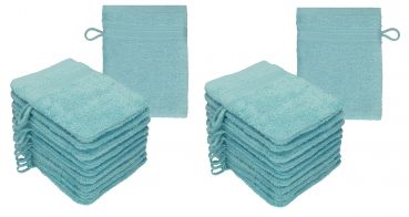 Betz Set di 20 guanti da bagno PREMIUM misure 16x21 cm 100% cotone colore blu oceano
