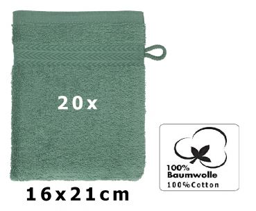 Betz PREMIUM Waschandschuhe 20-teilig - Frottee Waschlappen - aus 100% Baumwolle – 16 cm x 21 cm Tannengrün