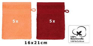 Betz Pack of 10 Wash Mitts PREMIUM 100% Cotton 16x21 cm blood orange - ruby