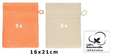 Betz Paquete de 10 manoplas de baño PREMIUM 100% algodón 16x21 cm naranja sanguíneo y beige arena