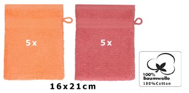 Betz 10 Stück Waschhandschuhe PREMIUM 100% Baumwolle Waschlappen Set 16x21 cm Farbe blutorange - himbeere