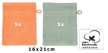 Betz set di 10 guanti da bagno PREMIUM 100 % cotone misure 16 x 21 cm arancio sanguinello - verde fieno