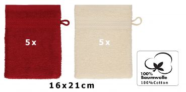 Betz Lot de 10 gants de toilette PREMIUM 100% coton taille 16x21 cm rouge rubis - sable