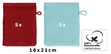 Betz Paquete de 10 manoplas de baño PREMIUM 100% algodón 16x21 cm rojo rubí y azul océano