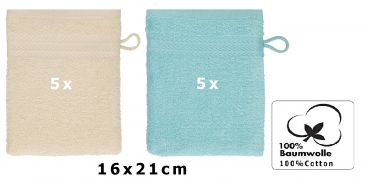 Betz 10 Stück Waschhandschuhe PREMIUM 100% Baumwolle Waschlappen Set 16x21 cm Farbe sand - ocean