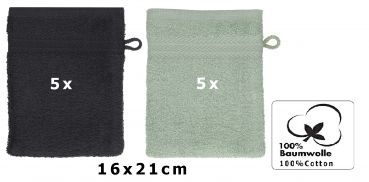 Betz 10 Stück Waschhandschuhe PREMIUM 100% Baumwolle Waschlappen Set 16x21 cm Farbe graphit - heugrün