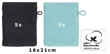 Betz 10 Stück Waschhandschuhe PREMIUM 100% Baumwolle Waschlappen Set 16x21 cm Farbe graphit - ocean