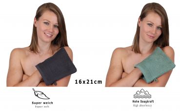 Betz 10 Stück Waschhandschuhe PREMIUM 100% Baumwolle Waschlappen Set 16x21 cm Farbe graphit - tannengrün
