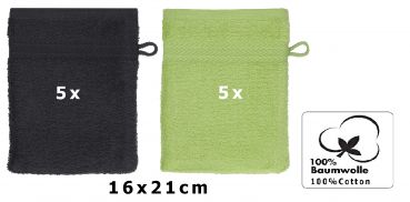 Betz Pack of 10 Wash Mitts PREMIUM 100% Cotton 16x21 cm graphite - avocado green