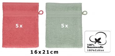 Betz 10 Stück Waschhandschuhe PREMIUM 100% Baumwolle Waschlappen Set 16x21 cm Farbe himbeere - heugrün