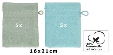 Betz Pack of 10 Wash Mitts PREMIUM 100% Cotton 16x21 cm hay green - ocean