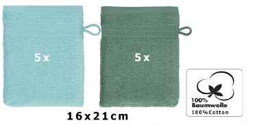 Betz Pack of 10 Wash Mitts PREMIUM 100% Cotton 16x21 cm  ocean -  fir green