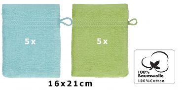 Betz Pack of 10 Wash Mitts PREMIUM 100% Cotton 16x21 cm  ocean - avocado green