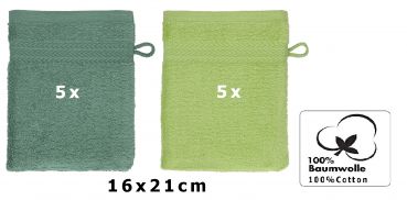 Betz 10 Stück Waschhandschuhe PREMIUM 100% Baumwolle Waschlappen Set 16x21 cm Farbe tannengrün - avocadogrün