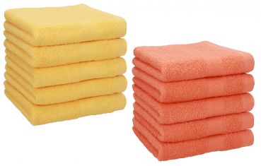 Betz Lot de 10 serviettes débarbouillettes lavettes taille 30x30 cm en 100% coton PREMIUM couleur jaune miel & orangé sang