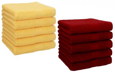 Betz Paquete de 10 toallas faciales PREMIUM 100% algodón 30x30 cm color amarillo miel y rojo rubí