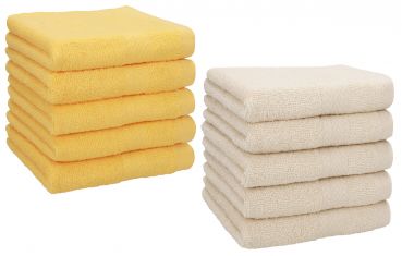 Betz Paquete de 10 toallas faciales PREMIUM 100% algodón 30x30 cm color amarillo miel y beige arena
