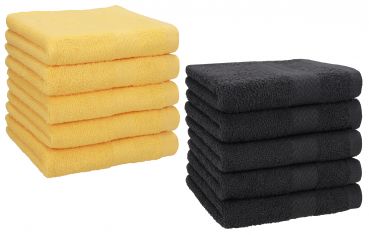 Betz Paquete de 10 toallas faciales PREMIUM 100% algodón 30x30 cm color amarillo miel y grafito