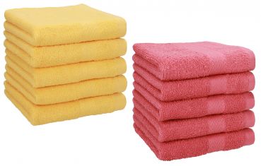 Betz Paquete de 10 toallas faciales PREMIUM 100% algodón 30x30 cm color amarillo miel y rojo frambuesa