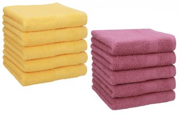 Betz Paquete de 10 toallas faciales PREMIUM 100% algodón 30x30 cm color amarillo miel y rojo baya
