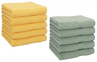 Betz Paquete de 10 toallas faciales PREMIUM 100% algodón 30x30 cm color amarillo miel y verde heno